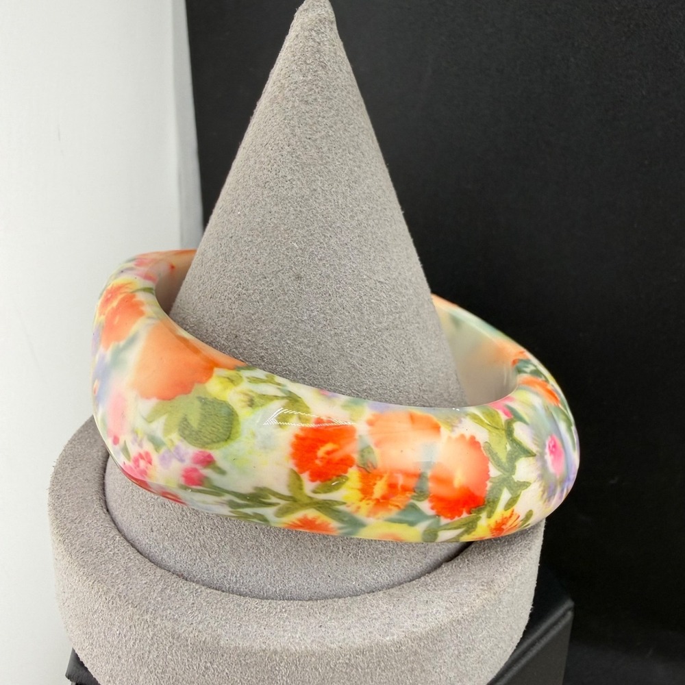 Vintage Estate Bangle Bracelet Multi-color Chunky Flower Retro Mod 8.5"